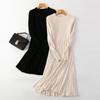Autumn Winter Chic Solid Knitted Sweater Dress Full Sleeve Ribbed Thick A-line Long Pullover Party
