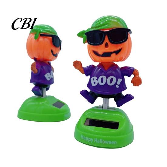 Festive Car Decoration Halloween Solar Ornament, Pumpkin Pirate Swinging Figurine, ABS Plastic Ornament Dancing Shaking Head Dashboard Decoration,
