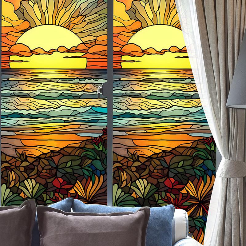 45x100 см окрашенная цветная тропическая растительная пленка для окон и дверей ПВХ статическая адсорбционная стеклянная наклейка для домашнего декора съемная