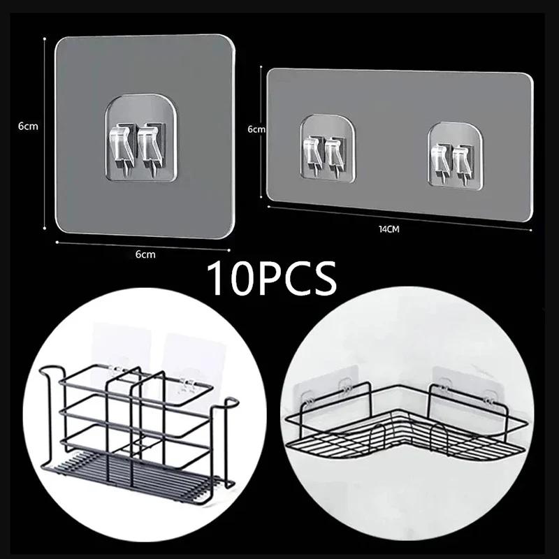 10pcs Transparent Self-Adhesive Hook Hanger Wall Storage Rack Fixing Patch Strong No-Punch Snaps For Kitchen Bathroom Gadgets