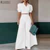 Women Short Sleeve Shirts and Wide Leg Pants Fashion Two Piece Suit Sets