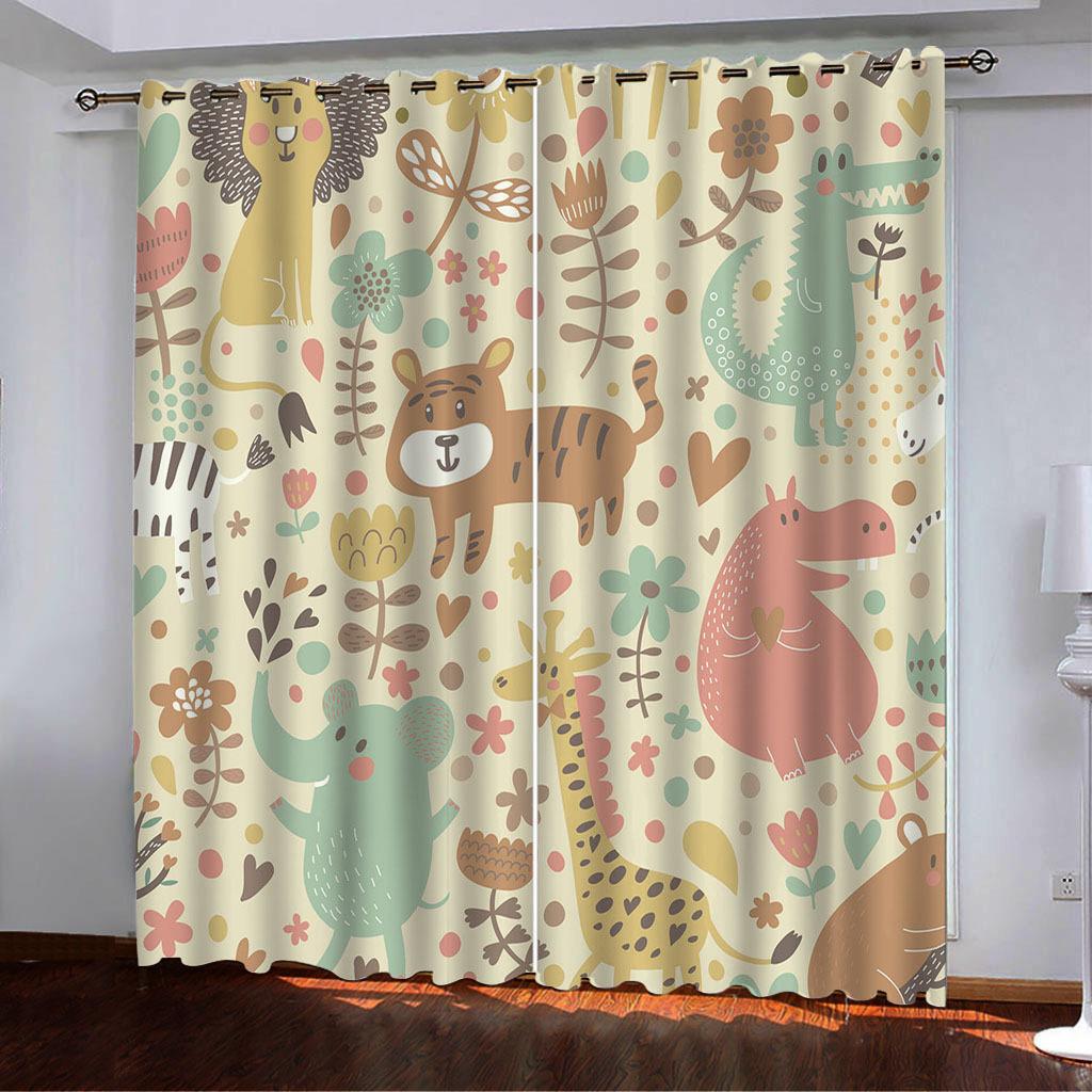 Vintage Style Cartoon Animal Series High Density Blackout Curtain Digital Printing