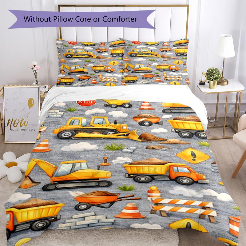 3pcs excavator Bedding Set Duvet Cover Closure Includes 1 Duvet Cover & 2 Pillowcases, Soft and Comfortable for All Seasons.