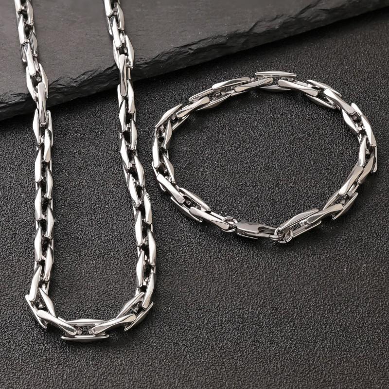 Mens Titanium Steel Chain Necklace Bracelet Set Gold Tone Minimalist Jewelry Gift Daily Wear
