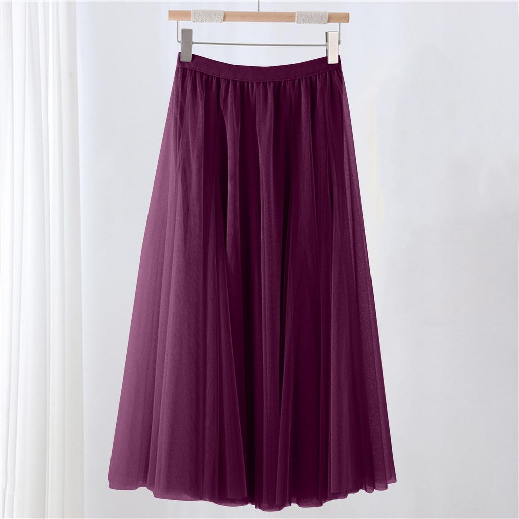 Женская однотонная сетчатая юбка с резинкой, большая юбка средней длины