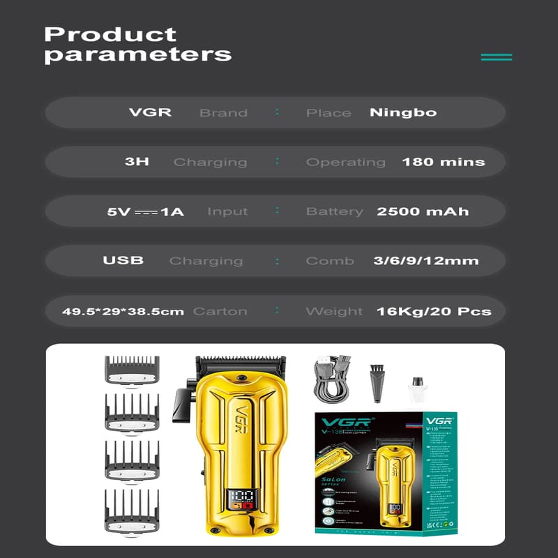 Metal Body Hair Salon LCD Digital Display Hair Clipper Home Men's Electric Hair Clipper Shaving Hair Clipper Life Upgrade Large Capacity Battery