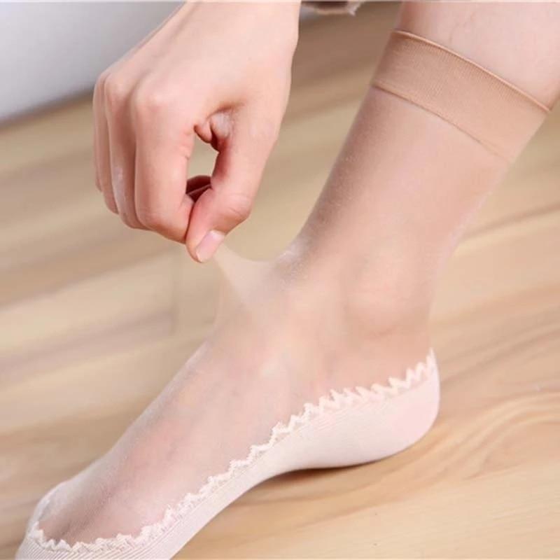 5/10 Pairs Spring Summer Women Soft Socks Thin Silk Socks Non-Slip Bottom Splice Fashion Transparent Ladies Breathable Sock