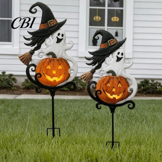 Metal Courtyard Ornaments Halloween Garden Stake, Witch Pumpkin Yard Rust-Proof Outdoor Retro Style Sign Decoration for Lawn Patio Porch Pathway, Gift