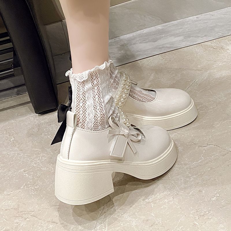 French Fairy Style Pearl Mary Jane Shoes 2025 Autumn New Internet Celebrity Korean Version Sweet Skirt Platform Single Shoes Leather Shoes