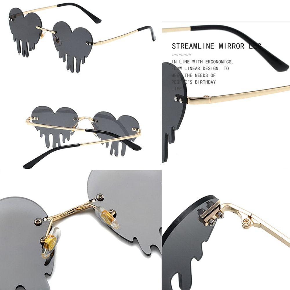 Fashion Colorful Ocean Luxury Heart Unique Women Tear Shape Rimless Sunglasses Sun Glasses