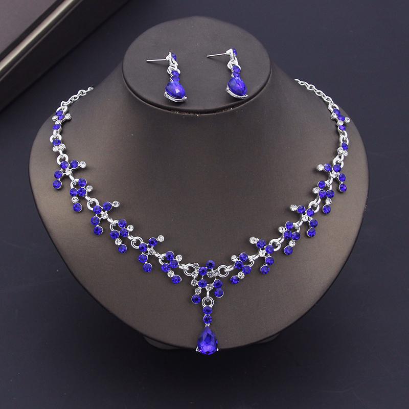 Luxury Purple Crystal Bridal Jewelry Sets for Women Earring Wedding Choker Necklace Set Bride Jewelry Sets Accessories