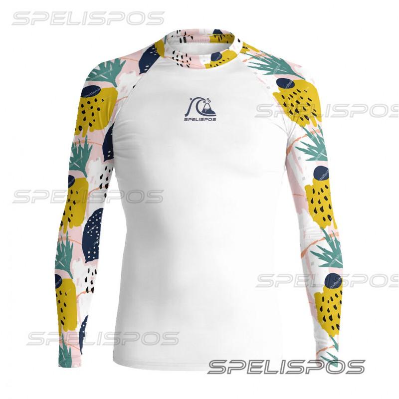 Mens Long Sleeve Rash Guard UV Protection Quick Dry Digital Print Surfing Wetsuit Diving Swimming