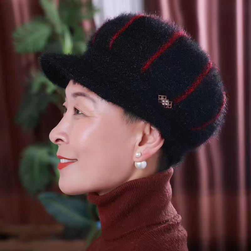 Winter Mother's Hat with Velvet To Keep Warm Old Lady's Woolen Hat Thickened Autumn and Winter Grandma's Versatile Knitted Hat for Middle-aged