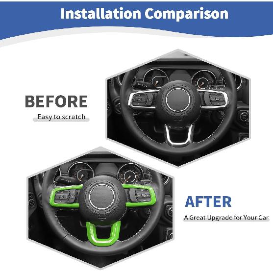 RT-TCZ For Wrangler JL Steering Wheel Trim Decal Panel Green For Jeep Wrangler JL JLU Gladiator JT 2018-Present Green Interior Accessories 3Pcs