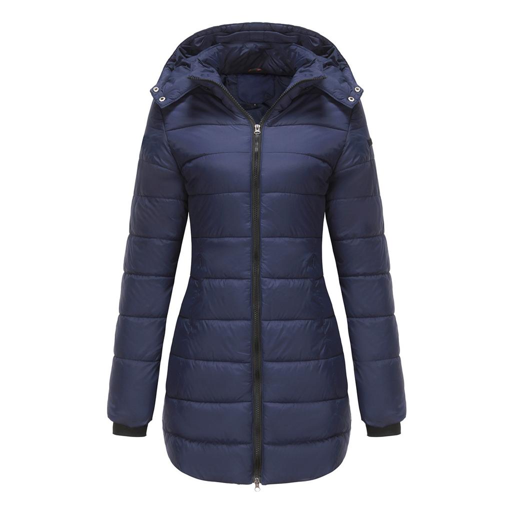 Women's Solid Colour Removable Hood Long Sleeve Autumn And Winter Warm Jacket Cotton Coat