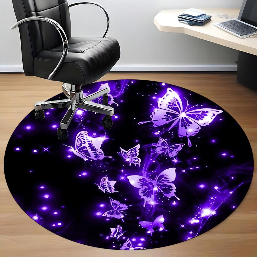 1pc Butterfly Purple Glitter Chair Carpet for Office, Round Non Slip Durable Large Size Office Carpet, Suitable for Office