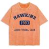 Hawkins 1983 Печать Стиранные Футболки Мужские Хлопок Оверсайз Футболка Летние Скругленный Вырез Короткий Рукав Топы Повседневные Мягкие Мужская Одежда