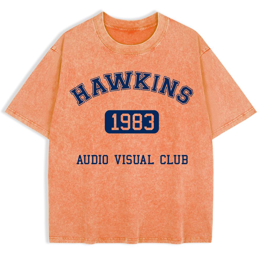 Hawkins 1983 Печать Стиранные Футболки Мужские Хлопок Оверсайз Футболка Летние Скругленный Вырез Короткий Рукав Топы Повседневные Мягкие Мужская Одежда