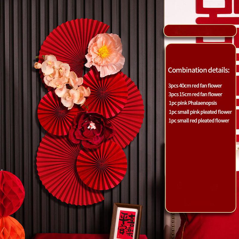 6 шт. Красные подвесные бумажные веера Набор бумажных вееров на китайский Новый год, свадьбу, с цветами, бумажное рукоделие, декор для фона, DIY, товары для вечеринок