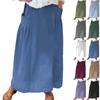 Women Casual Loose Boho Elastic Waist A-Line Beach Flowy Swing Vacation Maxi Skirt With Pocket