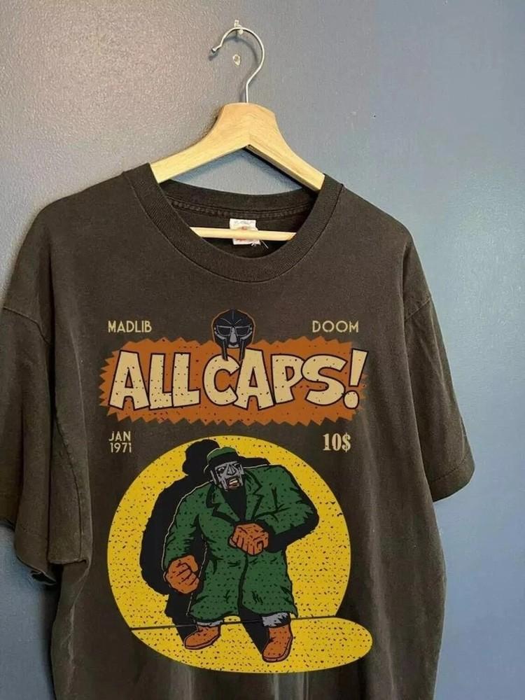 MF Doom All Caps Graphic Short Sleeve Dark Chocolate T shirt Reprint S5XL Unisex T-Shirt
