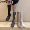 Fashion Winter Cotton Women's High Boots Fashion Soft Leather Back Zippers Long Botas Ladies Comfort Short Plush Knee High Booties