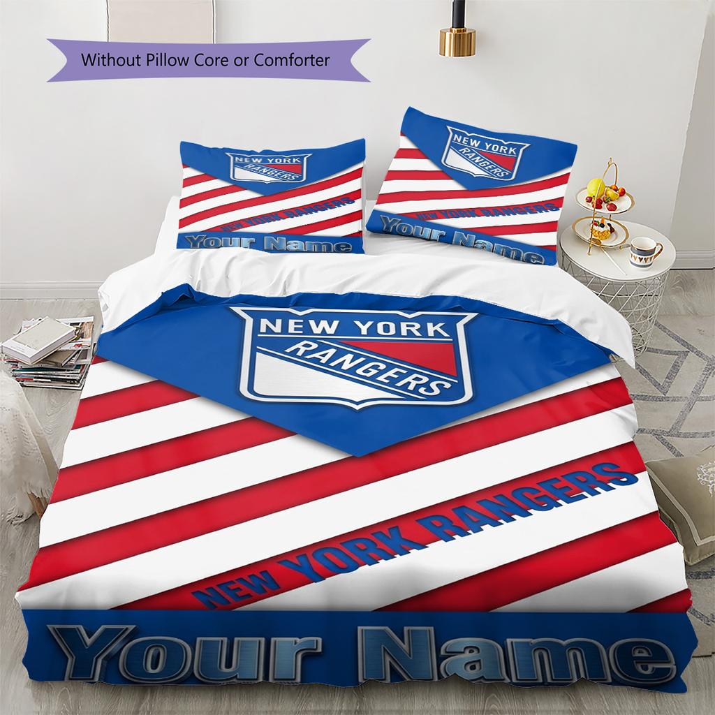 Name Custom New York Rangers Pattern Bedding Set Quilt Cover Pillowcase Home Decor Gift (1 * duvet cover + 2 * pillowcase, without core)