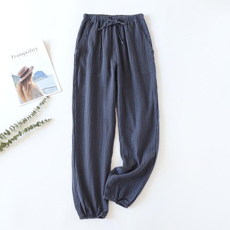 Japanese-style New Spring And Summer Women's Trousers 100% Cotton Crepe Cloth Large Size Color Tie Pants Casual Pants Home Pants