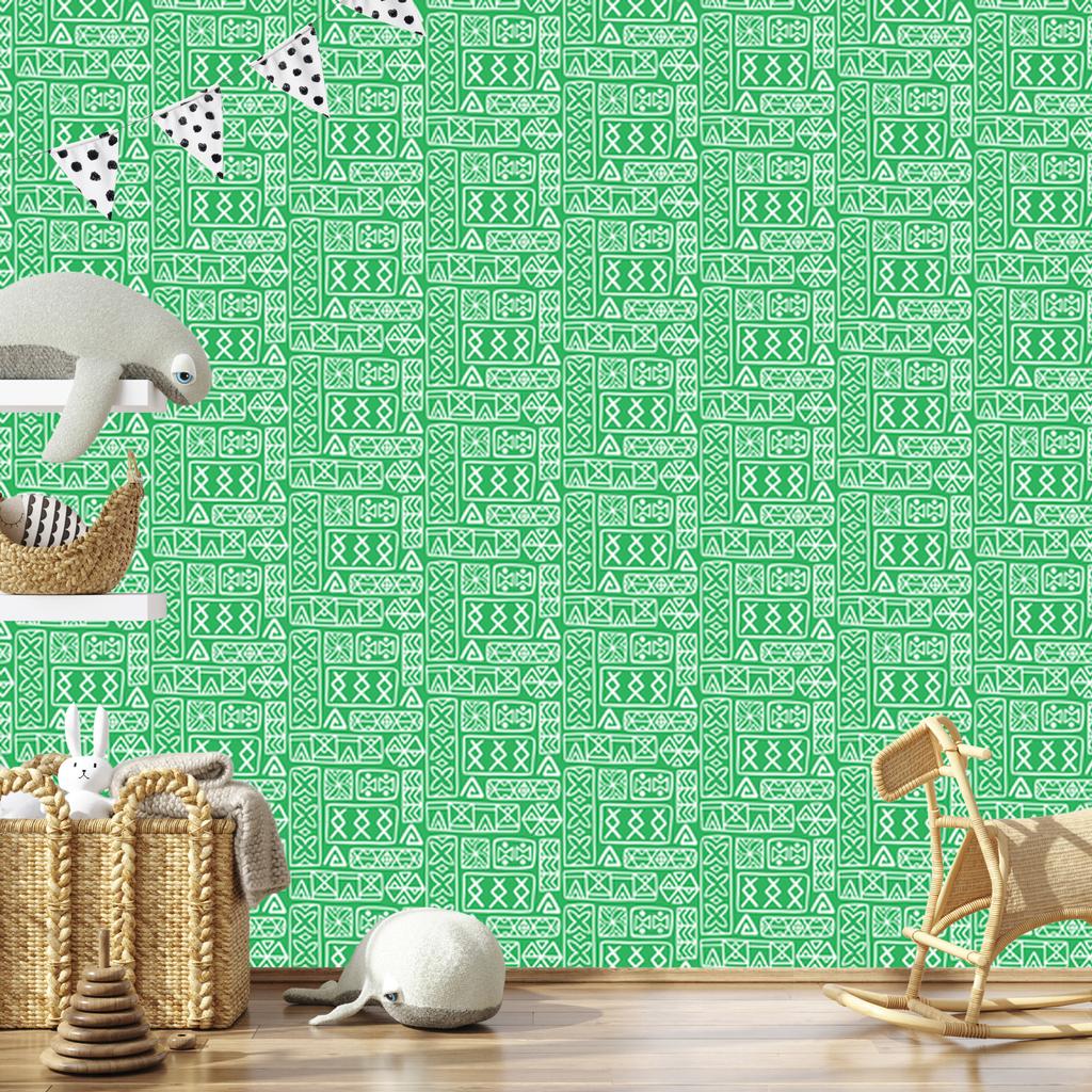Polynesian Geometric Pattern Wallpaper Green 50x1000