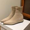 Модные внутри на платформе плоские облегающие ботинки осень новый стиль острый носок замшевый рукав мягкие слипоны короткие ботинки