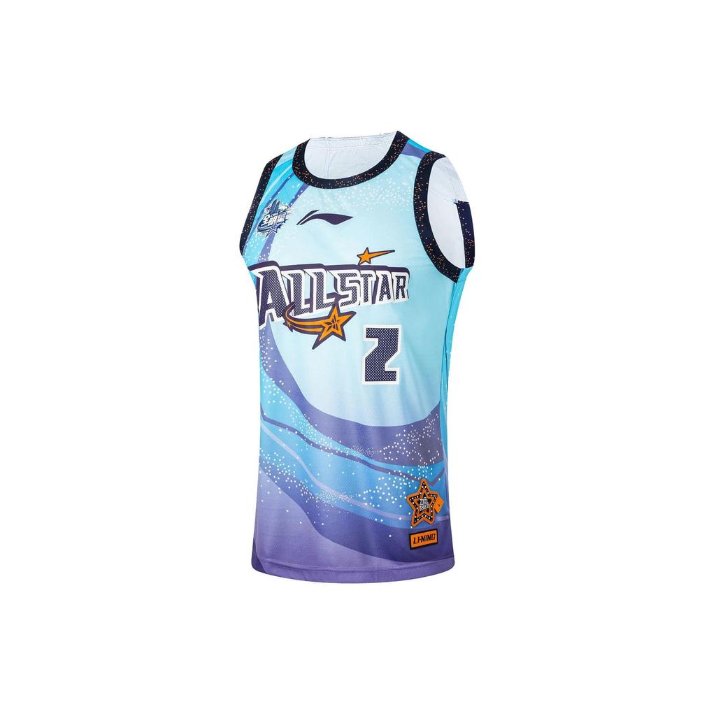 Li Ning Cba Series Xu Jie Letter Number Print Round Neck Pullover Basketball Jersey Men Jersey Wave-Blue AAYU249-1