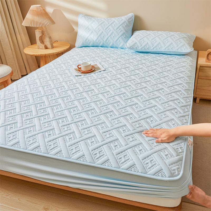 Class A Raw Cotton Soybean Padded Mattress, Thickened Solid Color Cotton Mattress, Mattress Protective Cover, Dust-proof and Non-slip Bed Sheet Cover