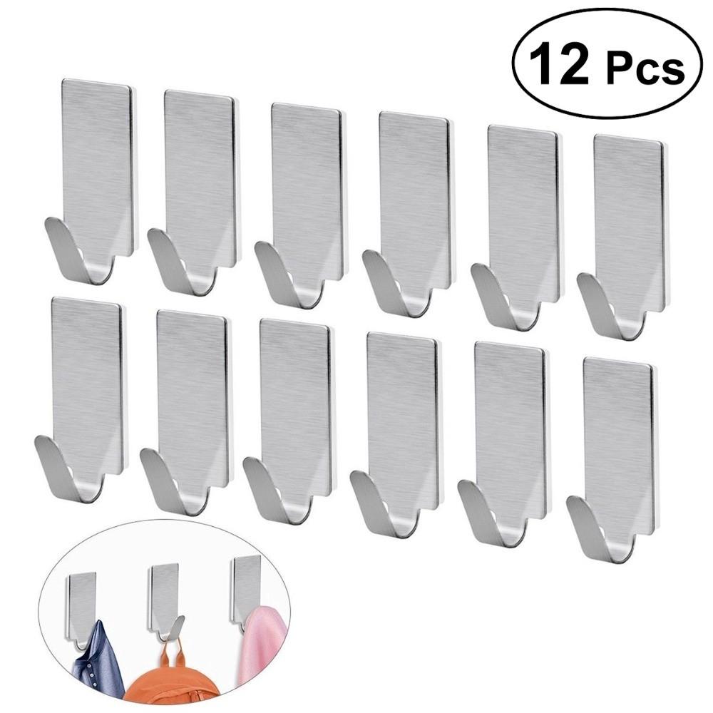 6/12 Pcs Adhesive Stainless Steel Towel Hooks Household Non Punching Strong Hook Wall Hanger Hook