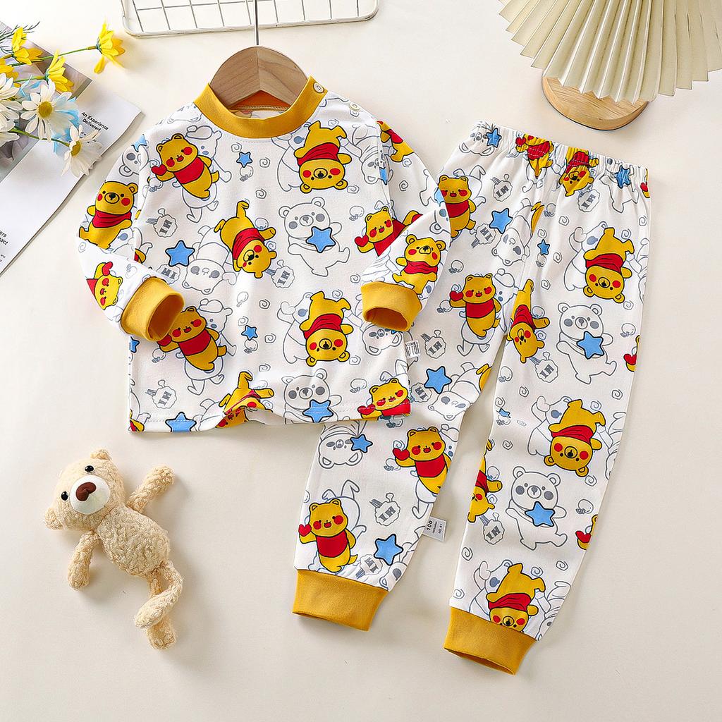 Winter Kids Long Sleeve O Neck T Shirt Pants Set Casual Baggy 2pcs Suit Cotton Cartoon Printes Outfit