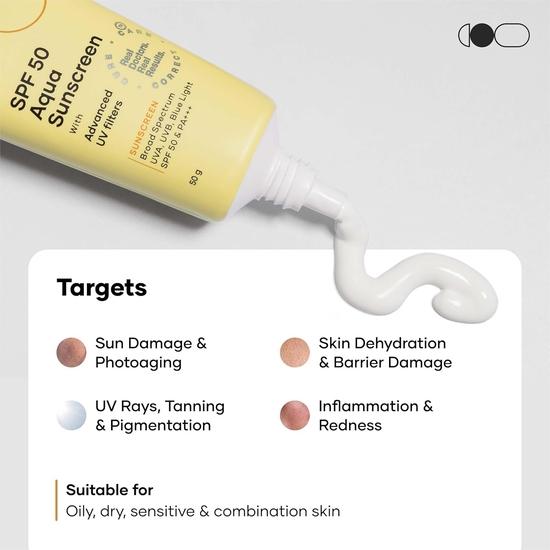 Cureskin SPF 50 Aqua Sunscreen с улучшенными УФ-фильтрами | Защита от солнца широкого спектра, UVA, UVB, синего света, SPF 50 и PA+++, 50 г (Пакет из 1)