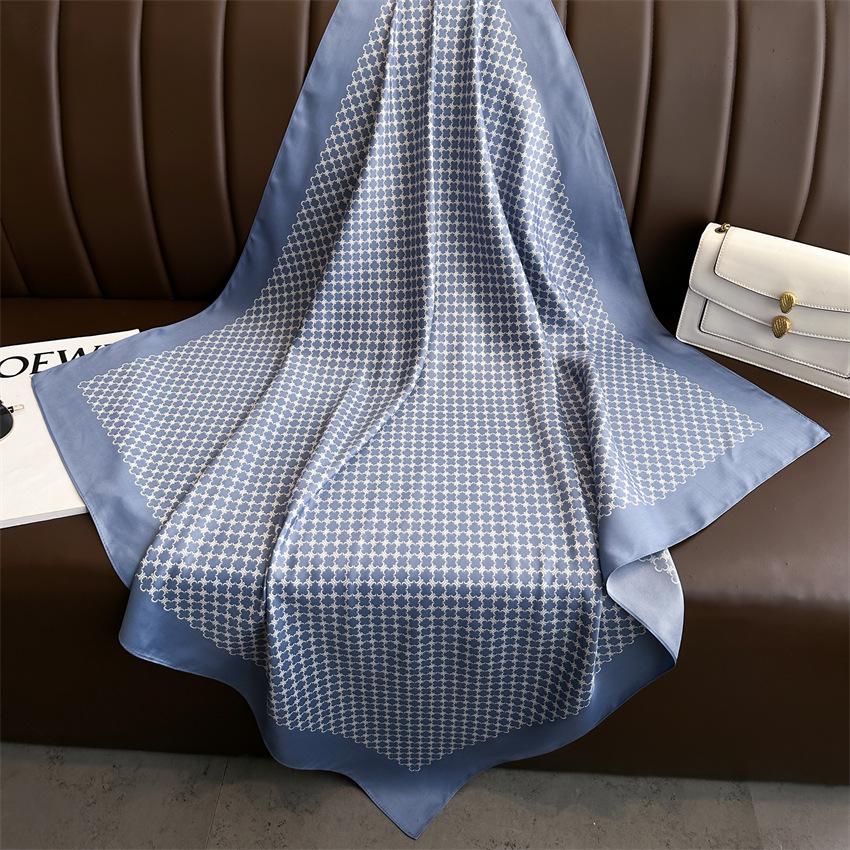 Versatile British-Style Silk Square Scarf - 90cm Solid Color Shawl & Headscarf