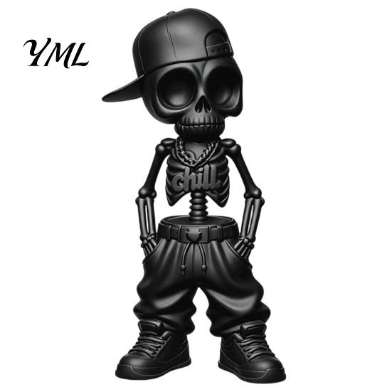 Halloween Skeleton Ornaments Street Style Hip-Hop Figurine, 3D Printed Baseball Cap PLA Statue Statue, Cool Sculpture for Home Office Desktop
