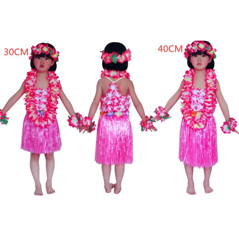 Анимация Ролевые игры Хэллоуин Косплей Костюм производительность 6 шт. утолщенный Гавайский цветок Лей повязка на голову гирлянда венок Хула юбка из травы бюстгальтер для детей
