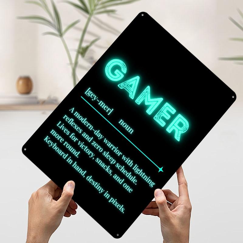 Gamer Definition Neon Sign Tin Plaque Poster Customized Wall Art Retro Vintage Metal Signs for Man Cave Home Decorations Decor
