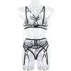 Women's See-Through Mesh Embroidery Bra Set Sexy Lingerie Underwire Bra Garter Belt Thong Suit
