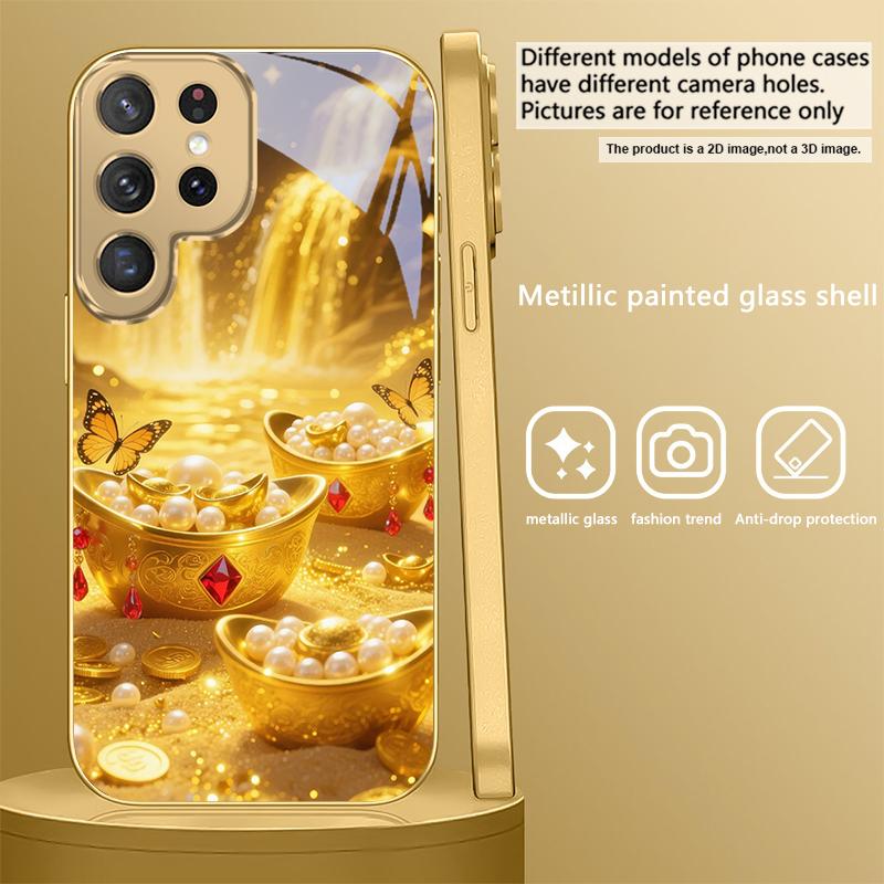 Рассыпанные золотые жемчужины Для Samsung Galaxy S26 S20 FE S21 S22 Ultra 23 Plus 24 Ultra 25Ultra S21+ 22Plus Золотой стеклянный чехол для телефона