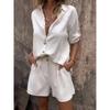 Linen Two-piece Set, Loose Shirt, High Waisted Shorts, Cotton Linen Short Sleeved Shorts, Casual, Women's, Suit