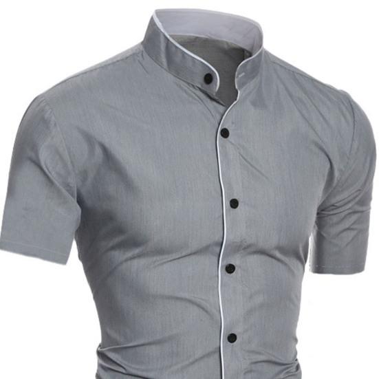 Мужская рубашка сплошной цвет Стенд Цвет Slim Fit Повседневный летний топ для повседневной носки