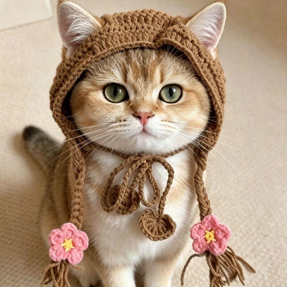 Refined Elastic Puppy Kittens Knitted Hat Handmade Pets Party Cosplay Headwear New Cat Hat Party