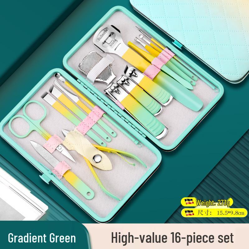 18-Piece Gradient Yellow-Green Manicure & Pedicure Tool Set with Nail Clippers and Cuticle Scissors