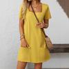 Women's Square Neck Short Sleeve Fashion Pocket Casual Dresses