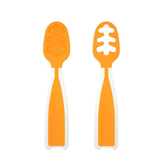 2Pcs Babies Food Training Spoons Set for 6+ Months Attractive Colors Portable Safe TPE Self Feeding Utensils for BLW Toddler Learning Tableware