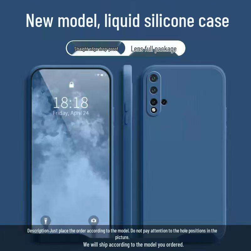 Защитный чехол для телефона Huawei nova5Pro из жидкого силикона - Полное покрытие, Защита от падений, Однотонный, Приятный на ощупь