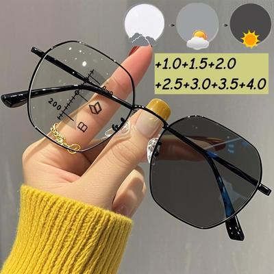 Интеллектуальные фотохромные очки для чтения для женщин и мужчин, мультифокальные очки для активного отдыха, модная квадратная оправа, пресбиопия +1,0+1,5+4,0