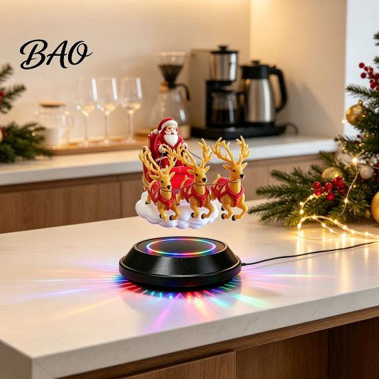 Floating Sleigh for Bookshelves Santa Sleigh, Magnetic Levitation Santa's Flying Ornament, Christmas Creative Seasonal Room Decor Display Home,